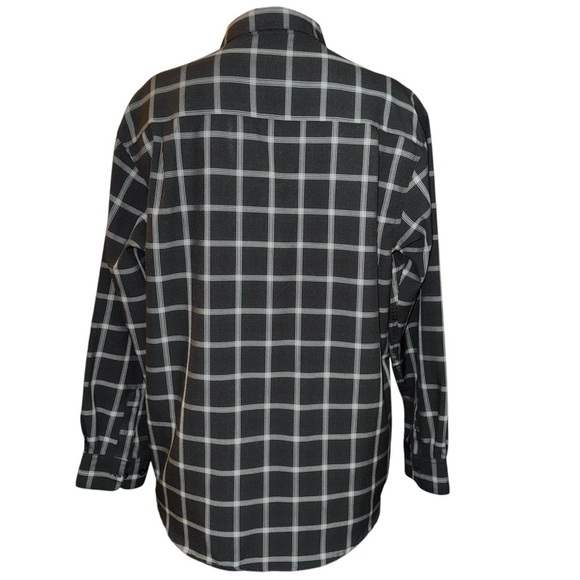 Haggar Men’s Large Black and Gray Plaid Button-Up Shirt Long Sleeve Polyester - Picture 2 of 4